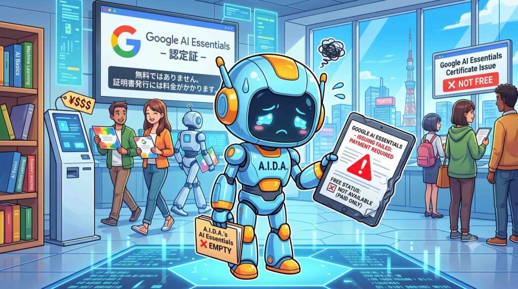 Google AI Essentialsの認定証は無料で貰えなくて困っているAI