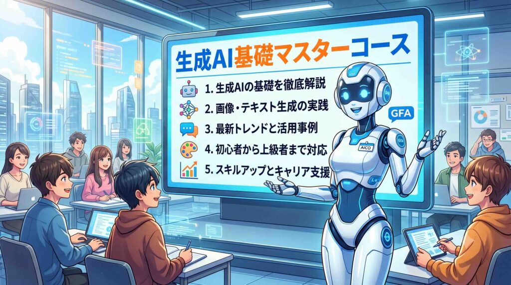 生成AI基礎マスターコースのメリットを話すAI