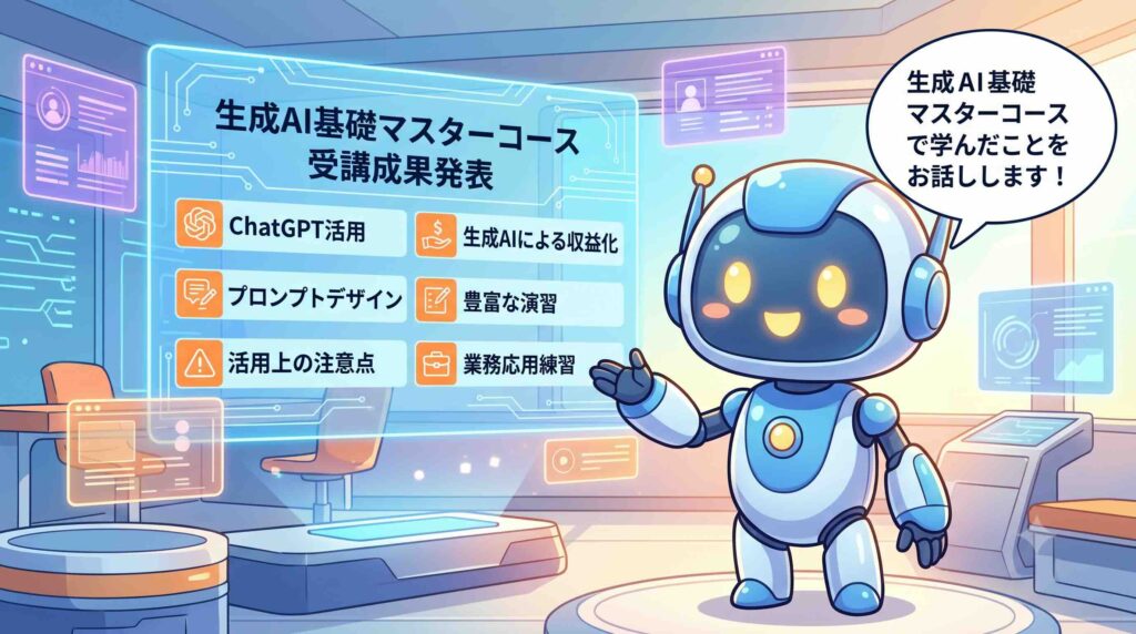 生成AI基礎マスターコースを受講して得た情報を話すAI