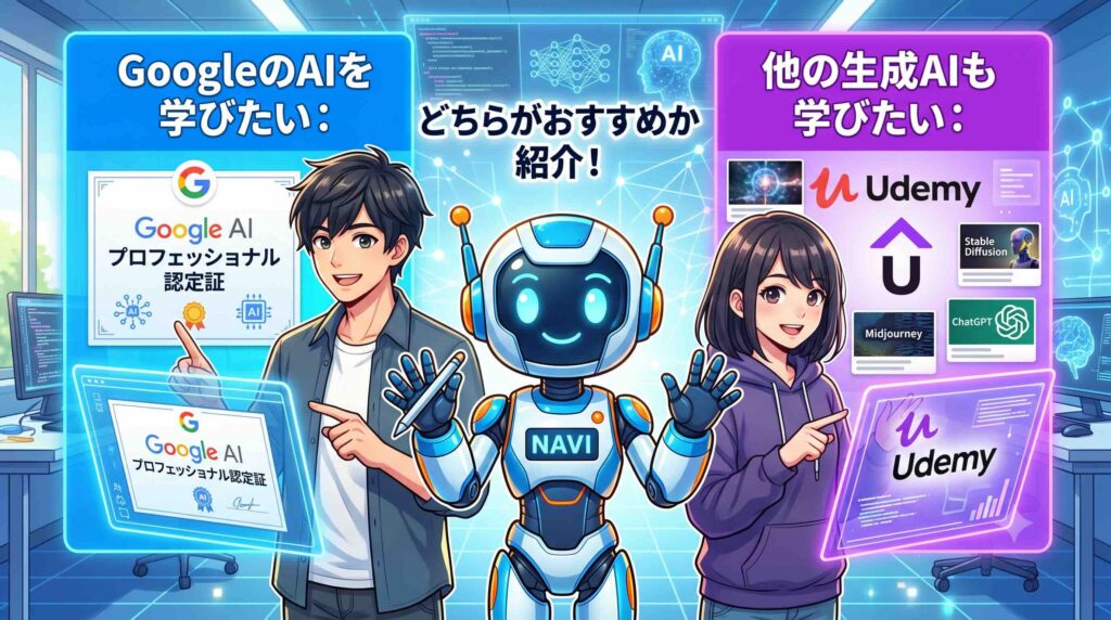 Google AI プロフェッショナル認定証とUdemy どちらがおすすめか 紹介する AIロボット