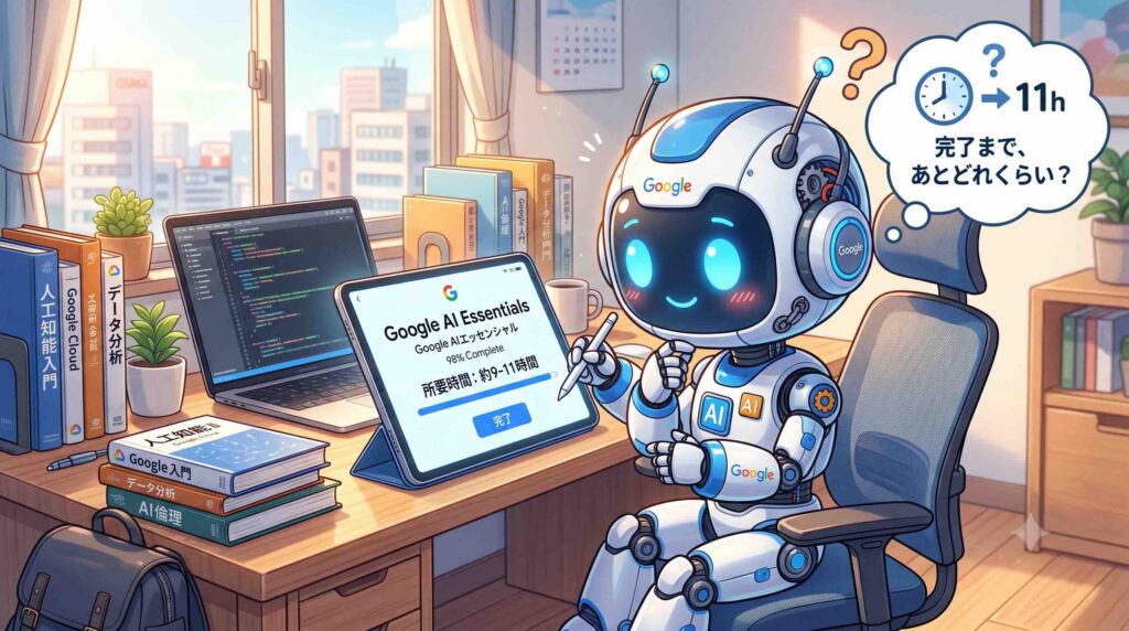 Google AI Essentialsを修了するまでの所要時間が気になるAI