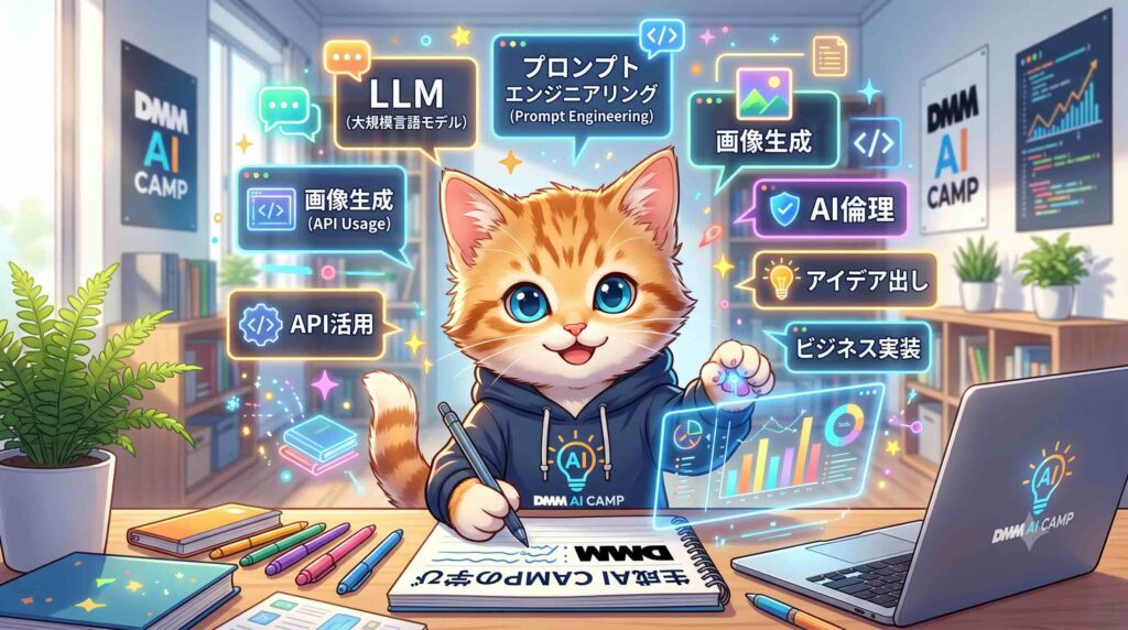 DMM 生成AI CAMPを受講して得た情報をまとめる子猫