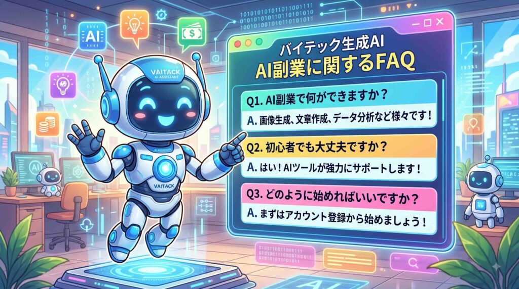 バイテック生成AIのAI副業に関するFAQに答えるAI