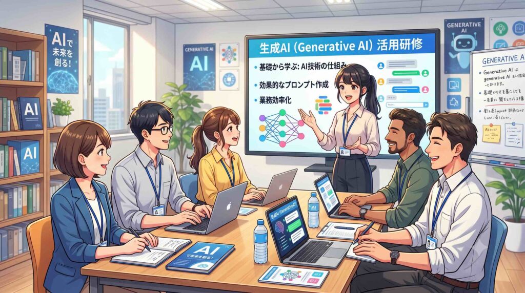 生成AIについて学ぶ会社員たち