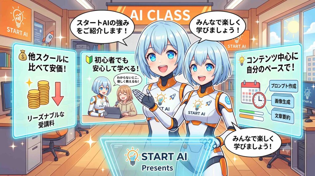 スタートAIの強みを話すAIロボット