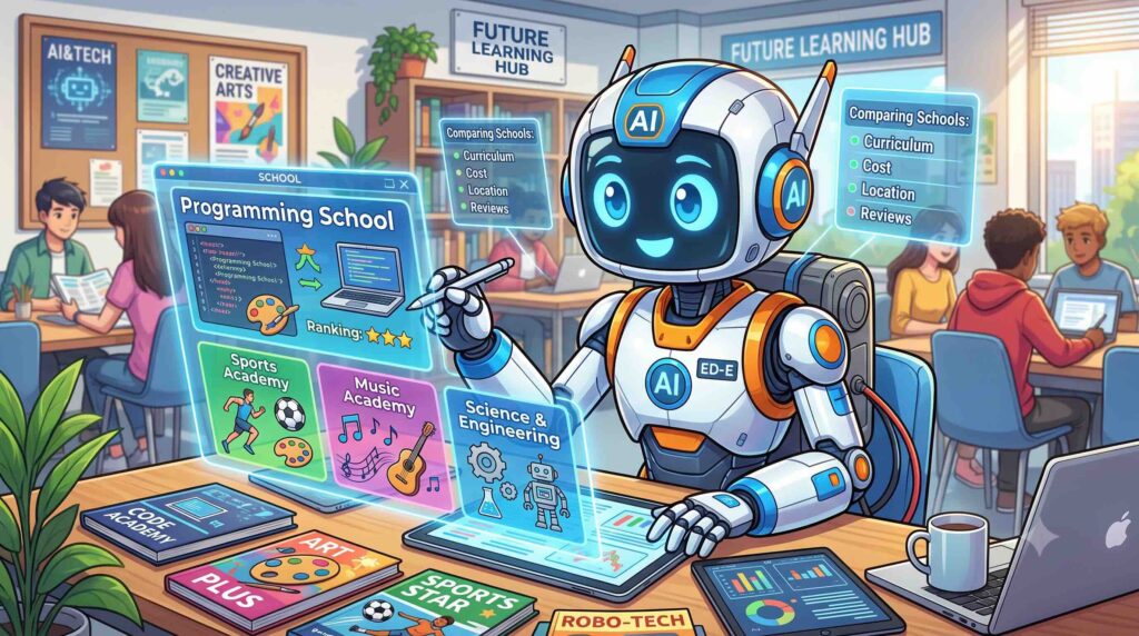 色々なスクールを比較しているAI