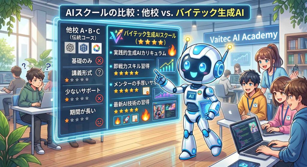 他のAIスクールとバイテック生成AIを比べているAI