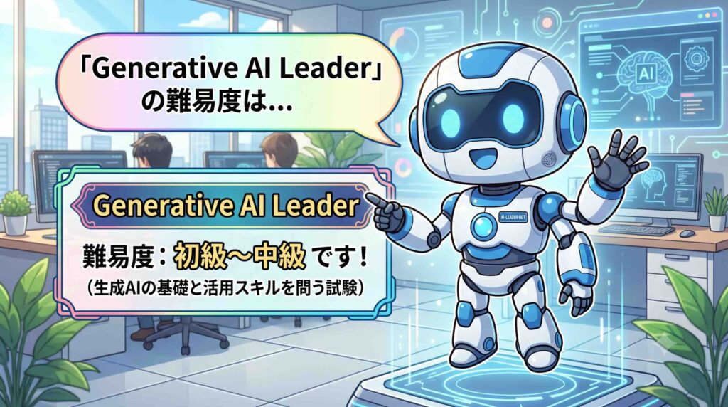 Generative AI Leaderの難易度は初級〜中級だと話すAI