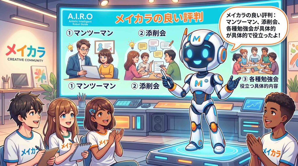 メイカラの良い評判について語るAI