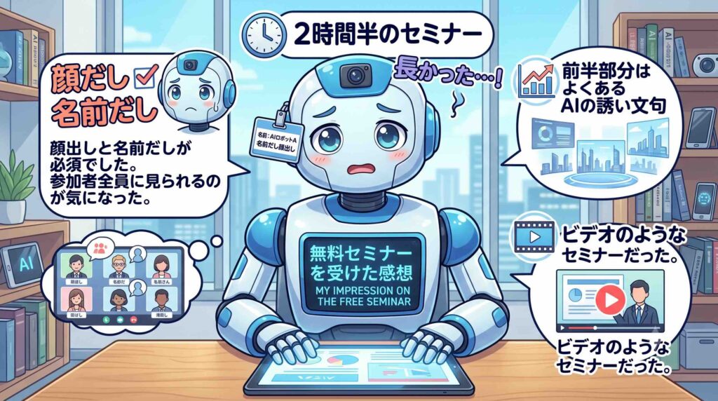無料セミナーを受けた印象を語るAI