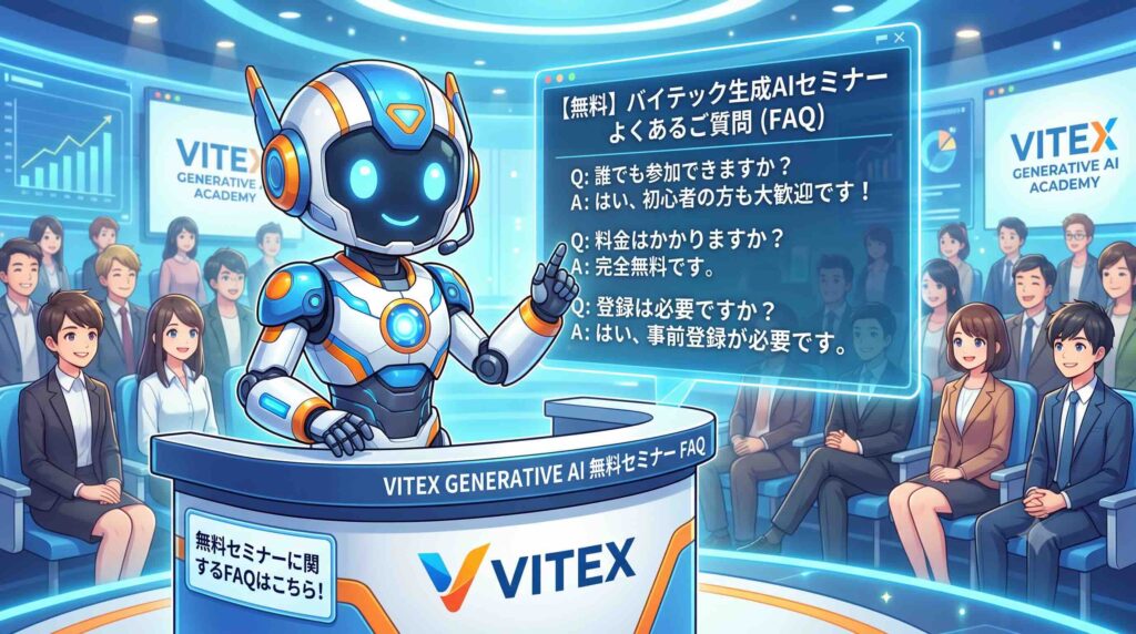 バイテック生成AIの無料セミナーに関するFAQに応えるAI