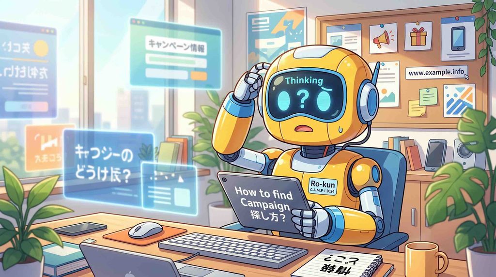 デジハク生成AIのキャンペーン情報を得る方法に悩むロボット
