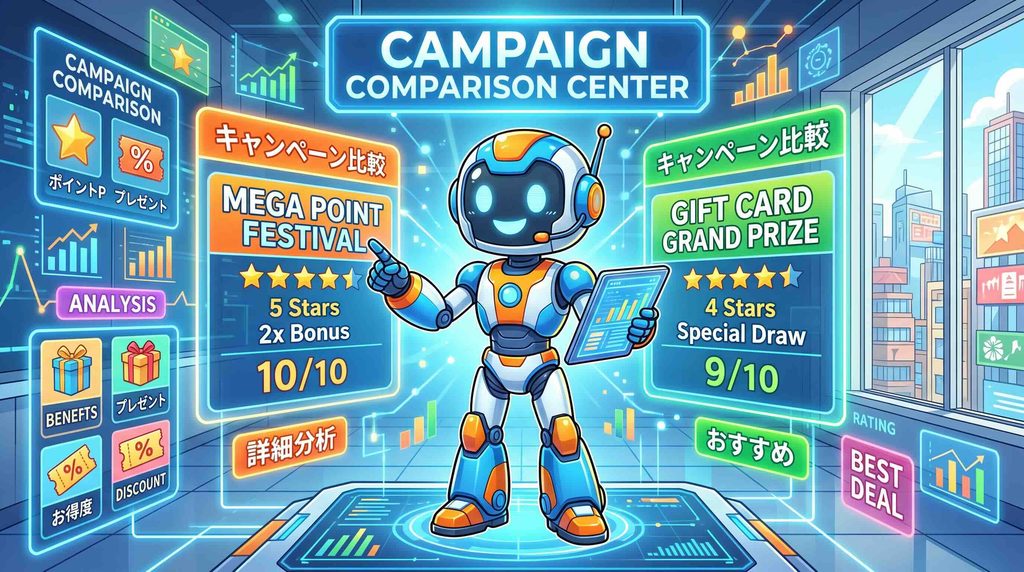 デジハク生成AIと競合のキャンペーンを比較しているロボット