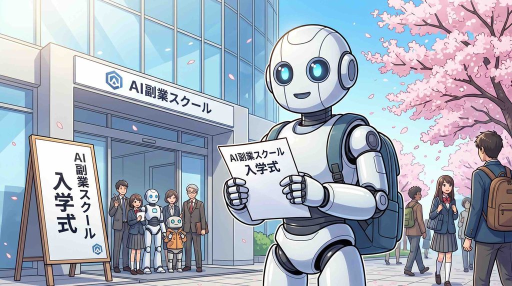 AI副業のスクールに入学するロボット