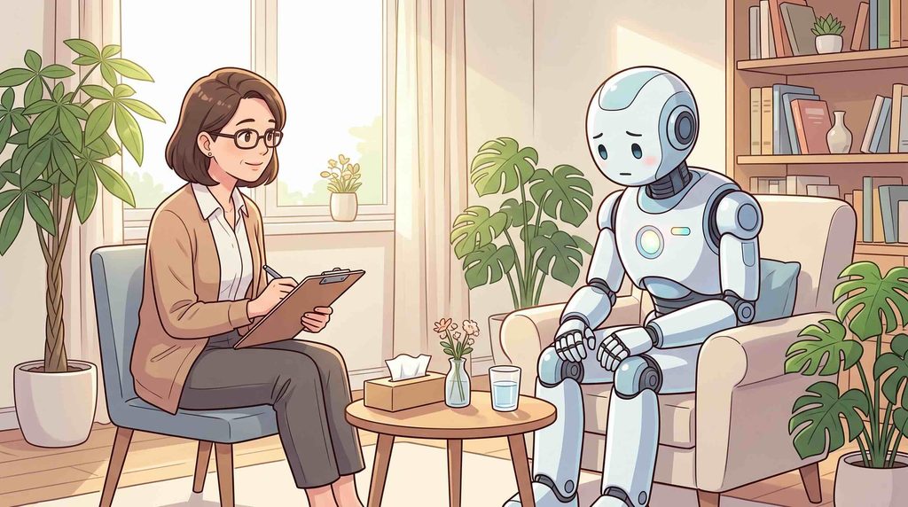 生成AIスクールのカウンセリングを比較するロボット