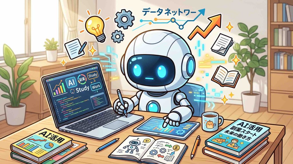 AI副業による稼ぎ方を調べるロボット