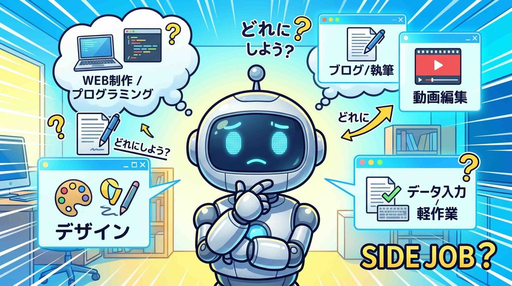 AI副業を比較しているロボット