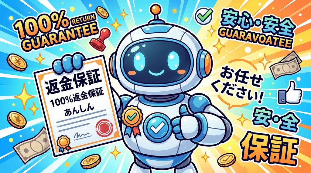 生成AIスクールの返金保証を比較するロボット
