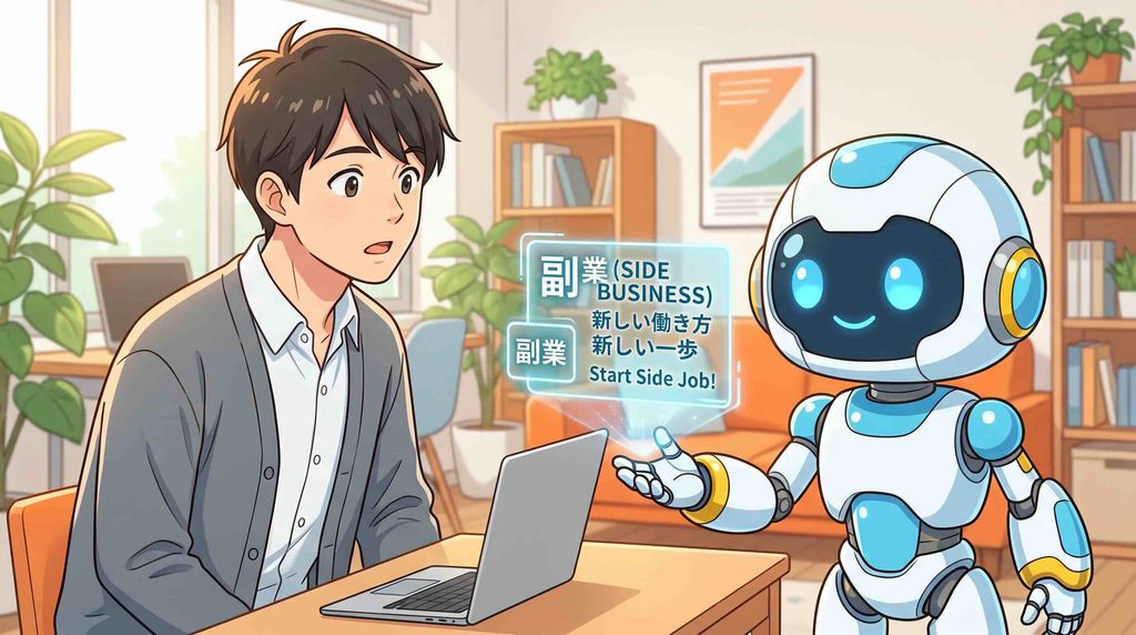 対象者別にAI副業が学べる生成AIスクールを紹介するロボット