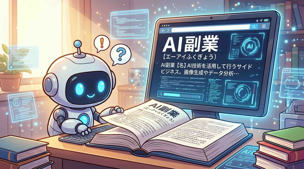 AI副業について辞書で調べるロボット