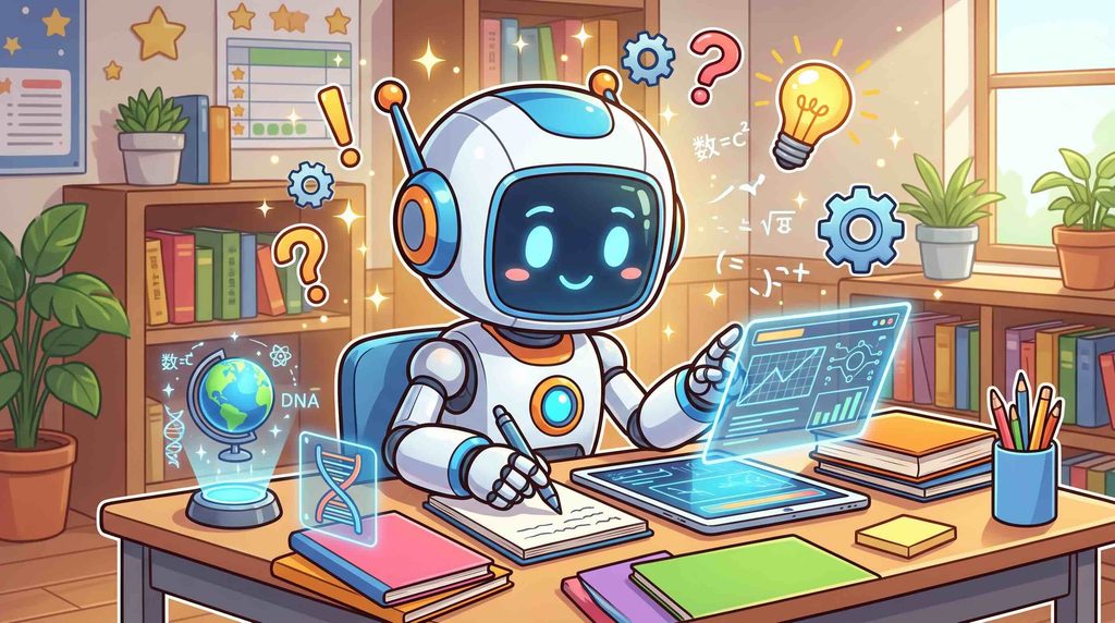 生成AIスクールの学習形式を比較するロボット